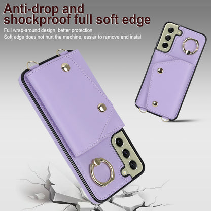 For Samsung Galaxy S21 FE 5G Zipper Wallet Crossbody Phone Case PU Leather Coated TPU Kickstand Cover