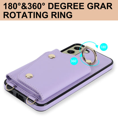 For Samsung Galaxy S21 FE 5G Zipper Wallet Crossbody Phone Case PU Leather Coated TPU Kickstand Cover