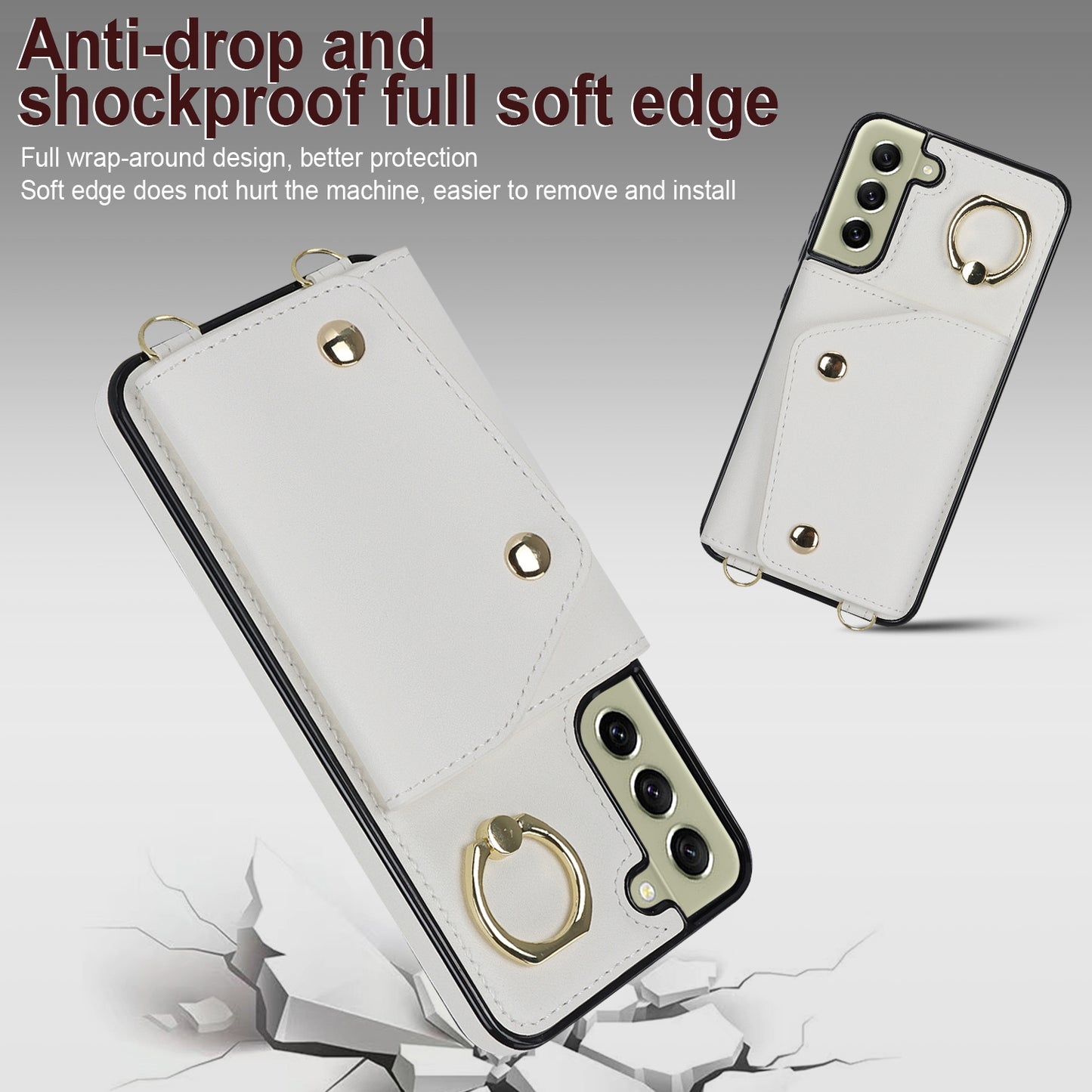 For Samsung Galaxy S21 FE 5G Zipper Wallet Crossbody Phone Case PU Leather Coated TPU Kickstand Cover