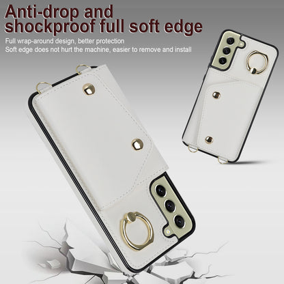 For Samsung Galaxy S21 FE 5G Zipper Wallet Crossbody Phone Case PU Leather Coated TPU Kickstand Cover