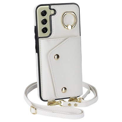 For Samsung Galaxy S21 FE 5G Zipper Wallet Crossbody Phone Case PU Leather Coated TPU Kickstand Cover