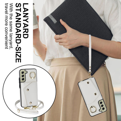 For Samsung Galaxy S21 FE 5G Zipper Wallet Crossbody Phone Case PU Leather Coated TPU Kickstand Cover