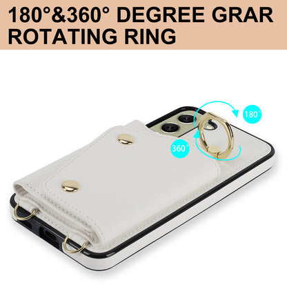 For Samsung Galaxy S21 FE 5G Zipper Wallet Crossbody Phone Case PU Leather Coated TPU Kickstand Cover