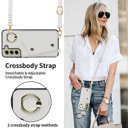 For Samsung Galaxy S21 FE 5G Zipper Wallet Crossbody Phone Case PU Leather Coated TPU Kickstand Cover