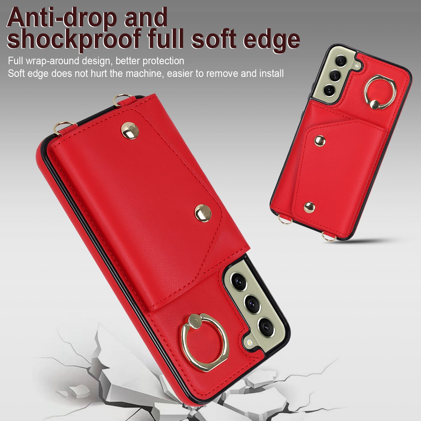 For Samsung Galaxy S21 FE 5G Zipper Wallet Crossbody Phone Case PU Leather Coated TPU Kickstand Cover