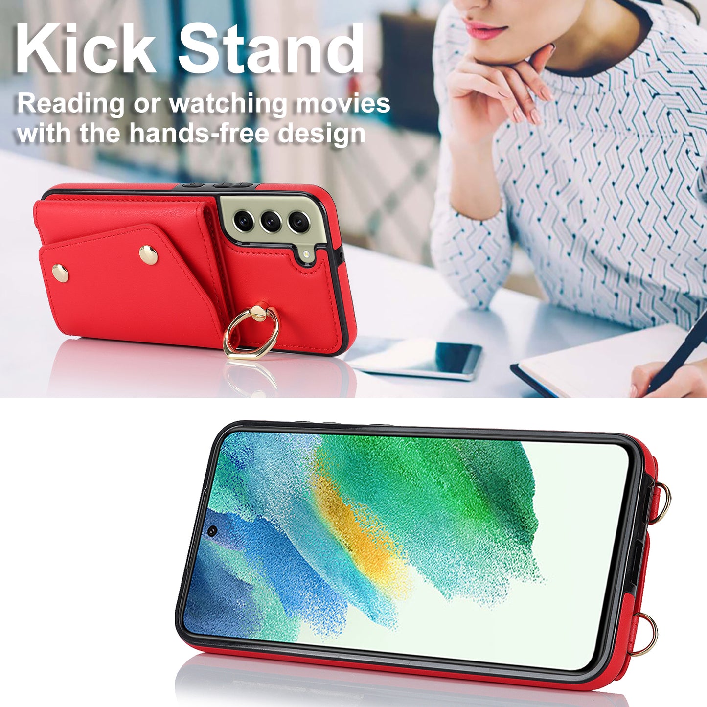 For Samsung Galaxy S21 FE 5G Zipper Wallet Crossbody Phone Case PU Leather Coated TPU Kickstand Cover