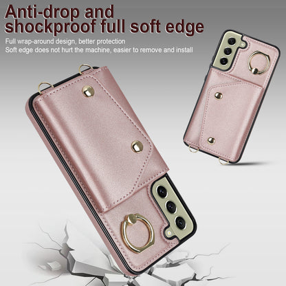For Samsung Galaxy S21 FE 5G Zipper Wallet Crossbody Phone Case PU Leather Coated TPU Kickstand Cover