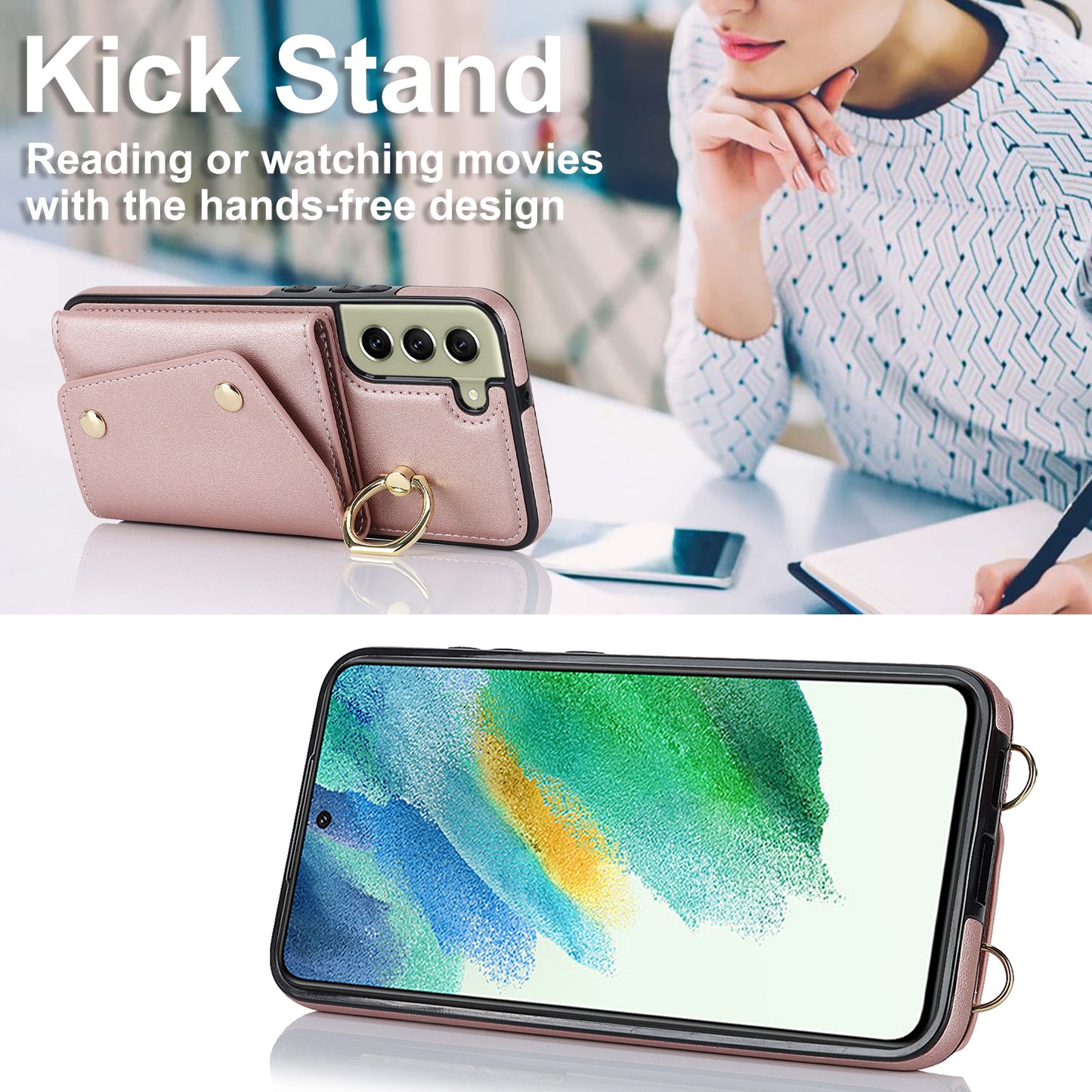 For Samsung Galaxy S21 FE 5G Zipper Wallet Crossbody Phone Case PU Leather Coated TPU Kickstand Cover