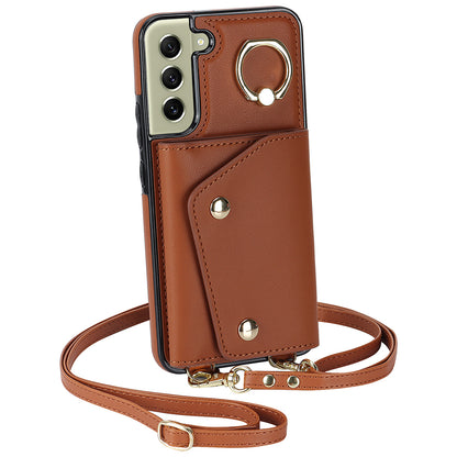 For Samsung Galaxy S21 FE 5G Zipper Wallet Crossbody Phone Case PU Leather Coated TPU Kickstand Cover