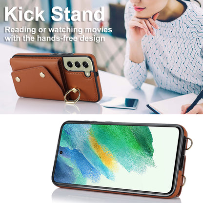 For Samsung Galaxy S21 FE 5G Zipper Wallet Crossbody Phone Case PU Leather Coated TPU Kickstand Cover