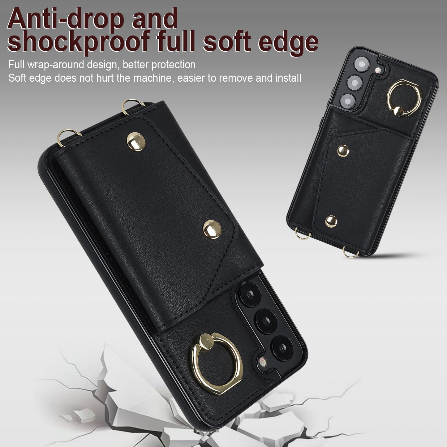 Zipper Wallet Phone Case for Samsung Galaxy S22+ 5G PU Leather Coated TPU Ring Kickstand Phone Cover