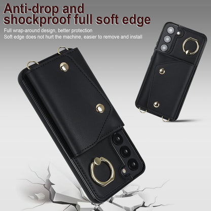 Zipper Wallet Phone Case for Samsung Galaxy S22+ 5G PU Leather Coated TPU Ring Kickstand Phone Cover