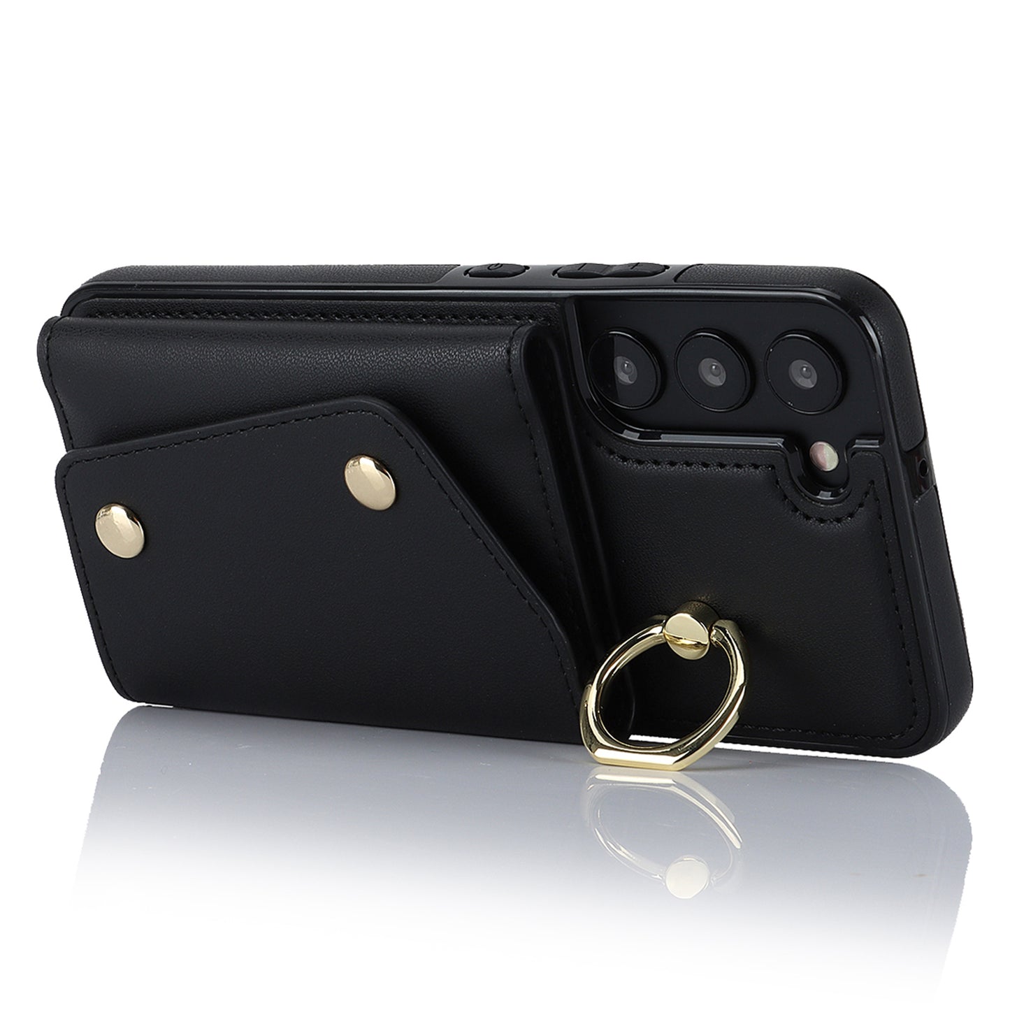 Zipper Wallet Phone Case for Samsung Galaxy S22+ 5G PU Leather Coated TPU Ring Kickstand Phone Cover