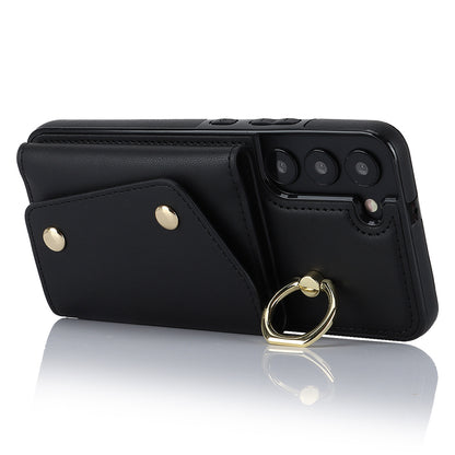 Zipper Wallet Phone Case for Samsung Galaxy S22+ 5G PU Leather Coated TPU Ring Kickstand Phone Cover