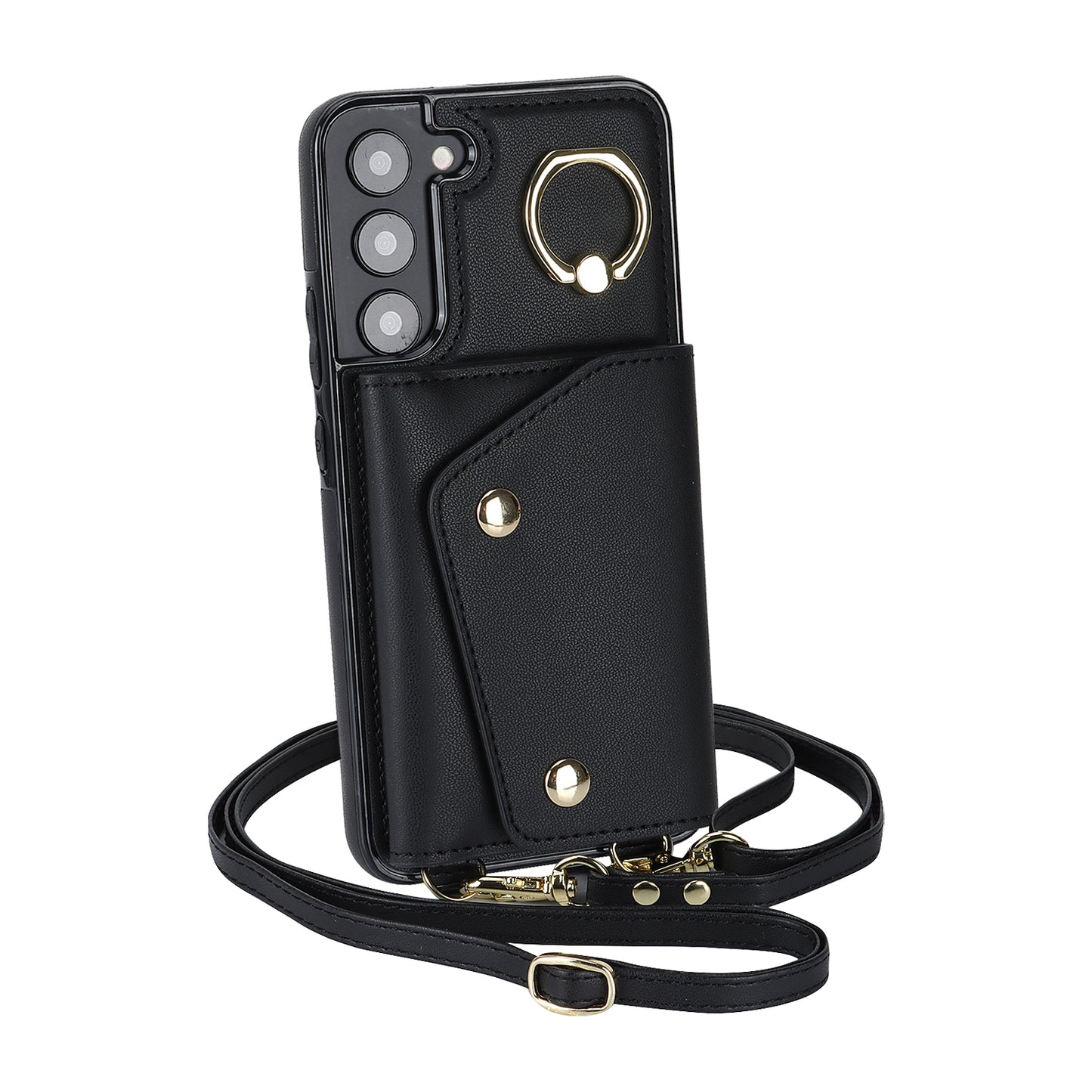 Zipper Wallet Phone Case for Samsung Galaxy S22+ 5G PU Leather Coated TPU Ring Kickstand Phone Cover