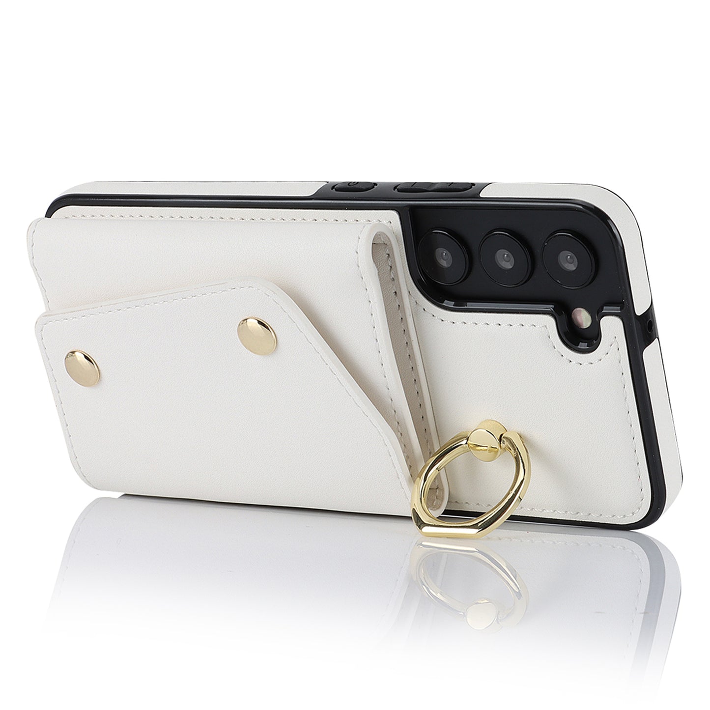 Zipper Wallet Phone Case for Samsung Galaxy S22+ 5G PU Leather Coated TPU Ring Kickstand Phone Cover