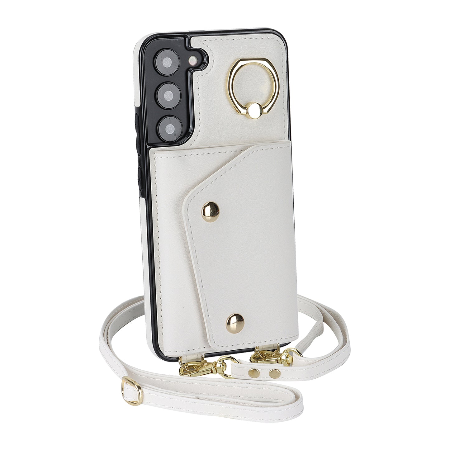 Zipper Wallet Phone Case for Samsung Galaxy S22+ 5G PU Leather Coated TPU Ring Kickstand Phone Cover