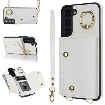 Zipper Wallet Phone Case for Samsung Galaxy S22+ 5G PU Leather Coated TPU Ring Kickstand Phone Cover