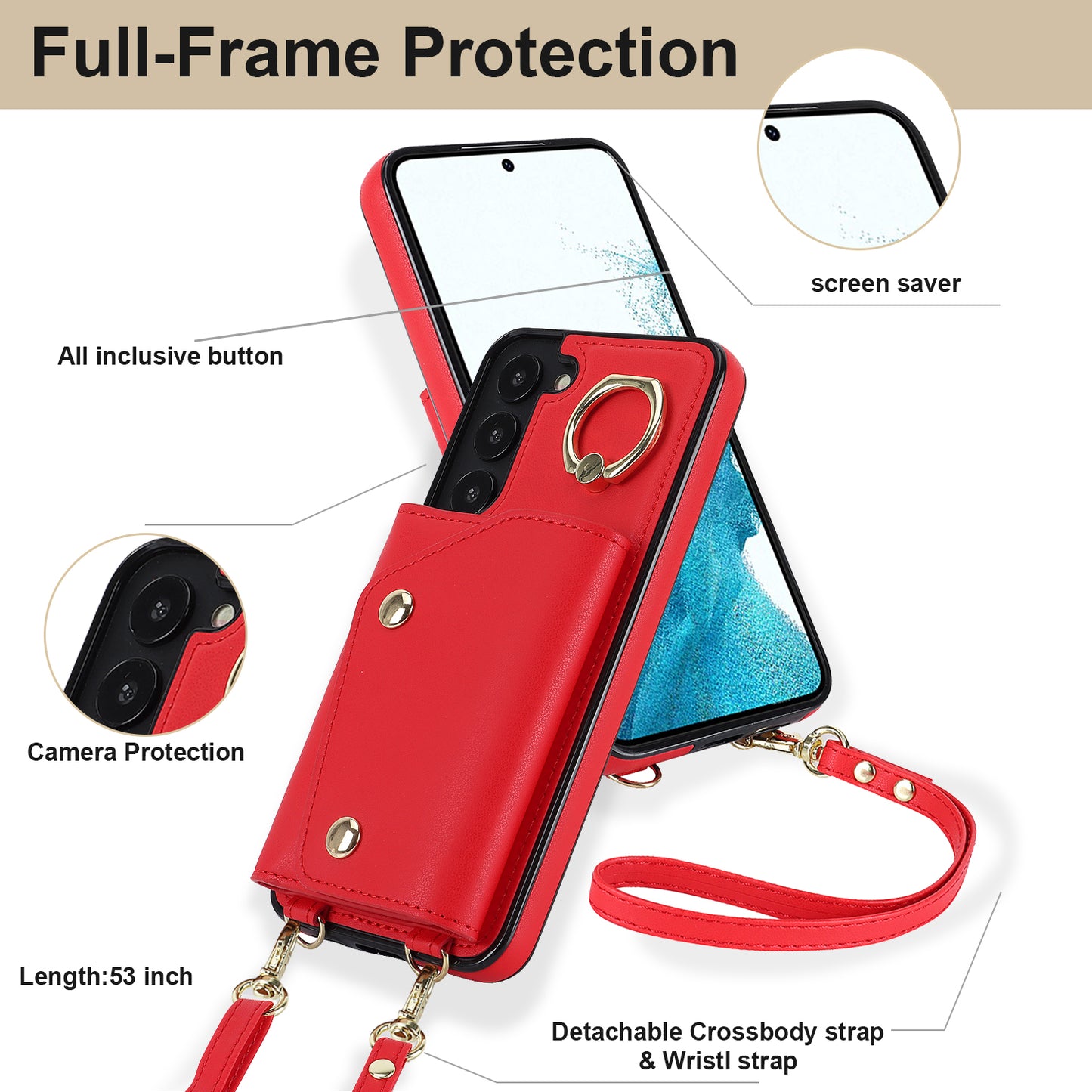 Zipper Wallet Phone Case for Samsung Galaxy S22+ 5G PU Leather Coated TPU Ring Kickstand Phone Cover