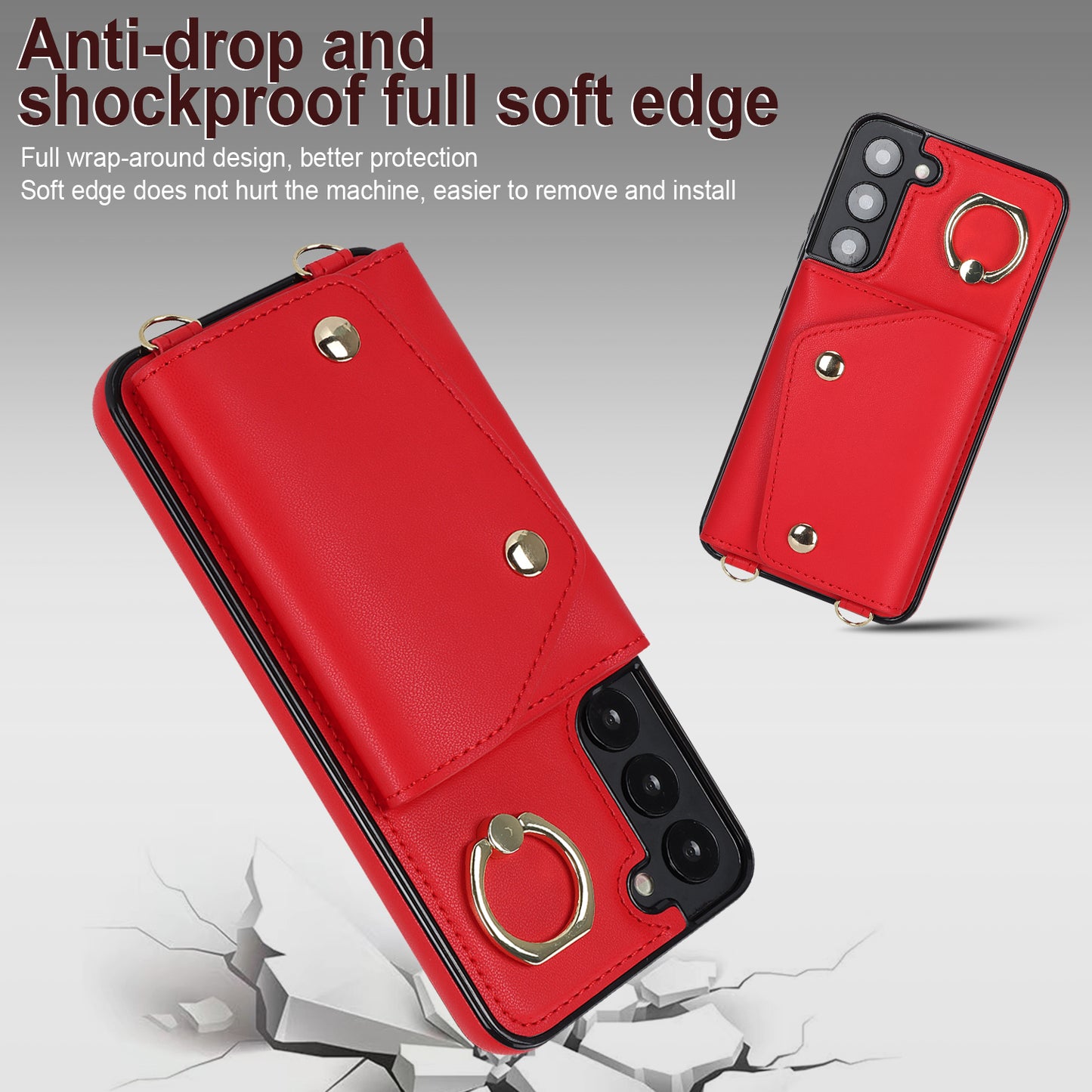Zipper Wallet Phone Case for Samsung Galaxy S22+ 5G PU Leather Coated TPU Ring Kickstand Phone Cover
