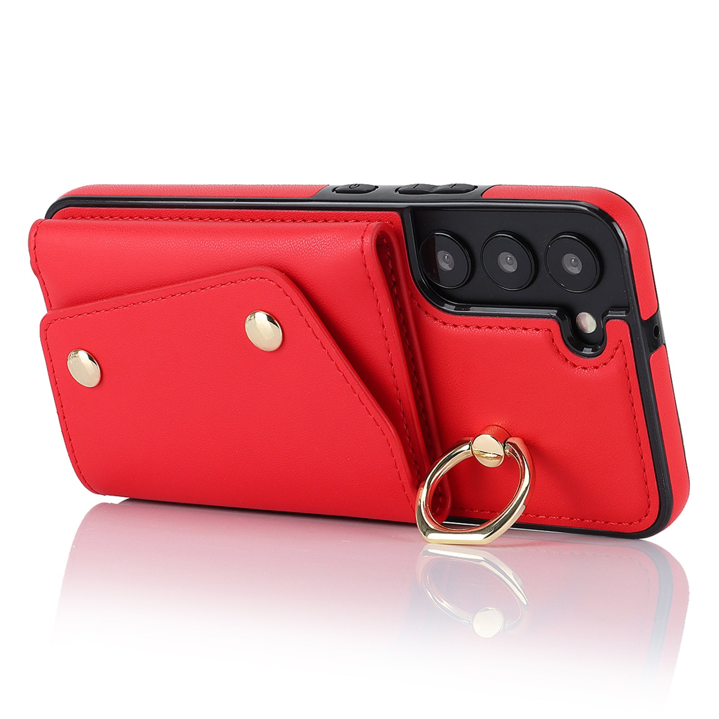 Zipper Wallet Phone Case for Samsung Galaxy S22+ 5G PU Leather Coated TPU Ring Kickstand Phone Cover