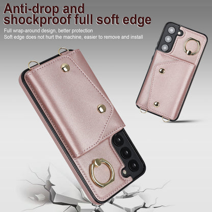 Zipper Wallet Phone Case for Samsung Galaxy S22+ 5G PU Leather Coated TPU Ring Kickstand Phone Cover
