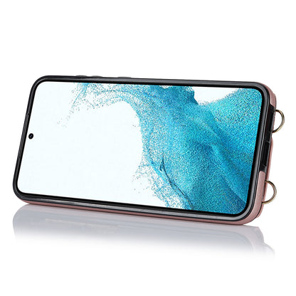 Zipper Wallet Phone Case for Samsung Galaxy S22+ 5G PU Leather Coated TPU Ring Kickstand Phone Cover