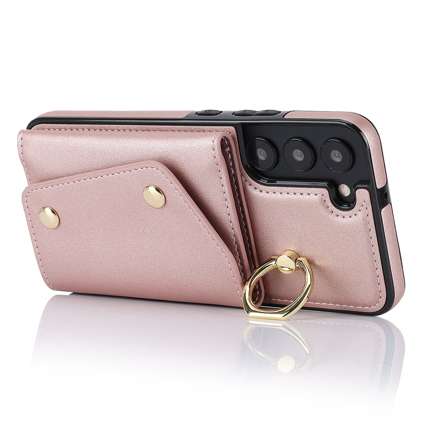 Zipper Wallet Phone Case for Samsung Galaxy S22+ 5G PU Leather Coated TPU Ring Kickstand Phone Cover