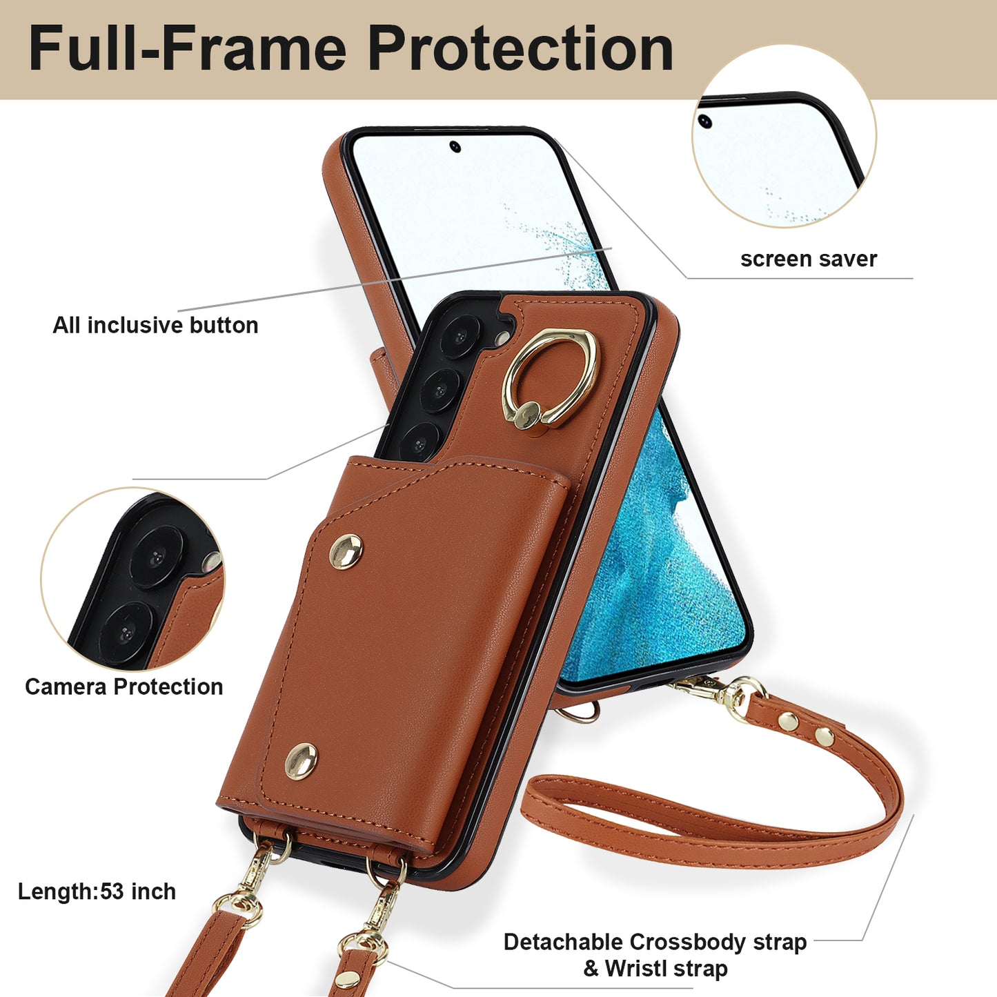 Zipper Wallet Phone Case for Samsung Galaxy S22+ 5G PU Leather Coated TPU Ring Kickstand Phone Cover