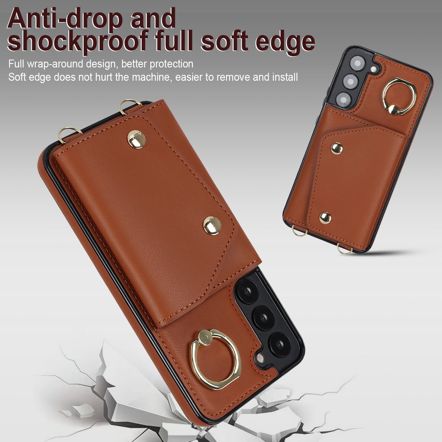 Zipper Wallet Phone Case for Samsung Galaxy S22+ 5G PU Leather Coated TPU Ring Kickstand Phone Cover