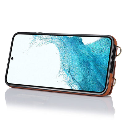 Zipper Wallet Phone Case for Samsung Galaxy S22+ 5G PU Leather Coated TPU Ring Kickstand Phone Cover