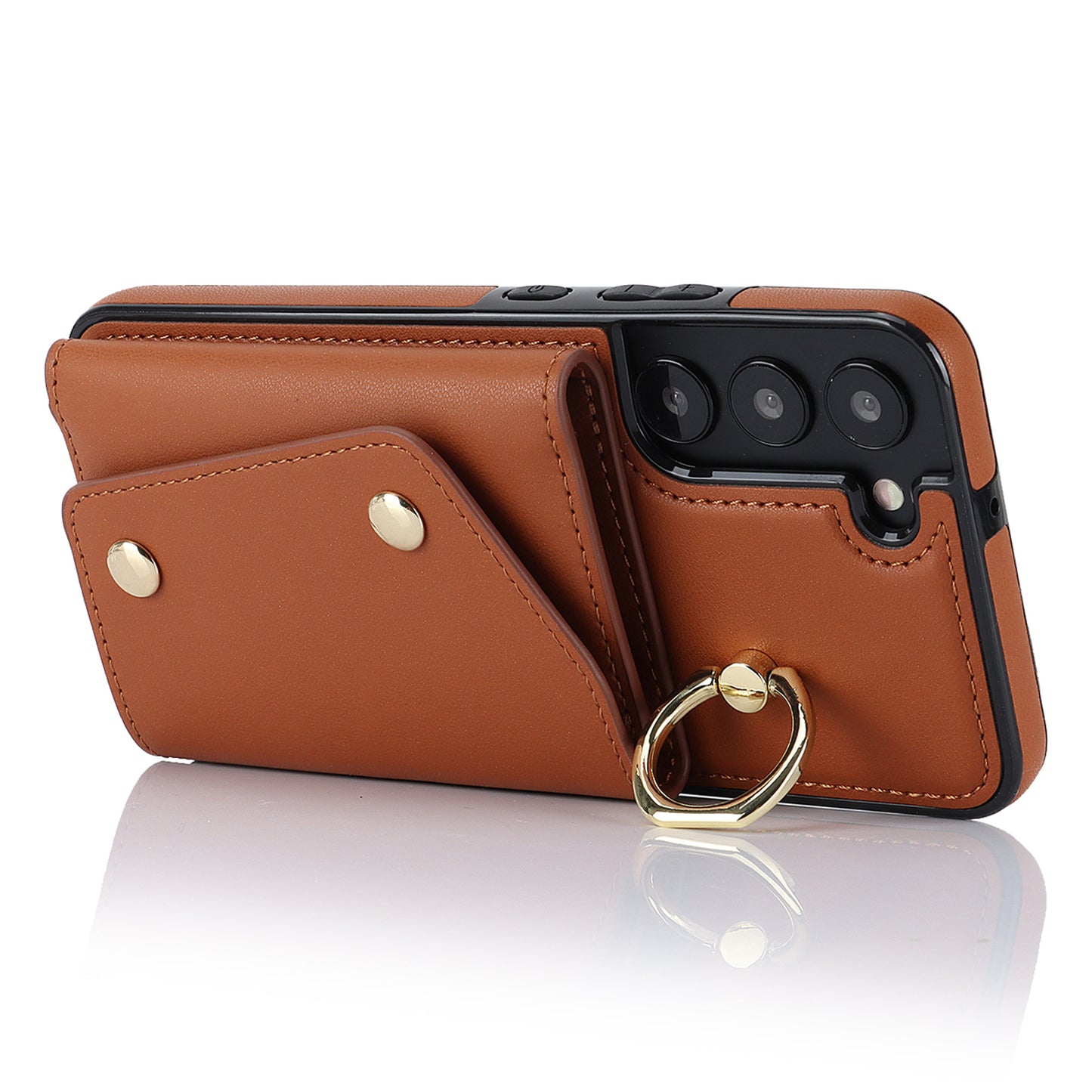 Zipper Wallet Phone Case for Samsung Galaxy S22+ 5G PU Leather Coated TPU Ring Kickstand Phone Cover