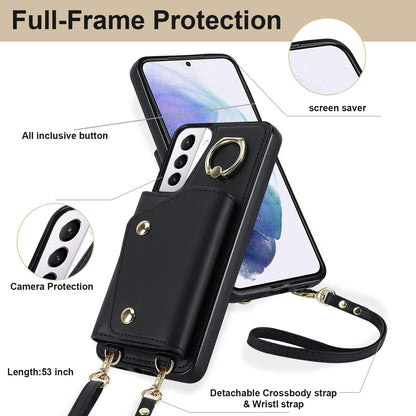 For Samsung Galaxy S21 4G / 5G Kickstand Case Zipper Wallet PU Leather Coated TPU Crossbody Phone Cover