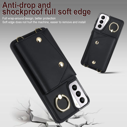 For Samsung Galaxy S21 4G / 5G Kickstand Case Zipper Wallet PU Leather Coated TPU Crossbody Phone Cover