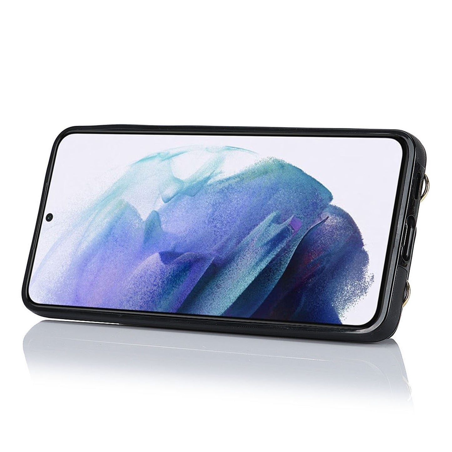 For Samsung Galaxy S21 4G / 5G Kickstand Case Zipper Wallet PU Leather Coated TPU Crossbody Phone Cover