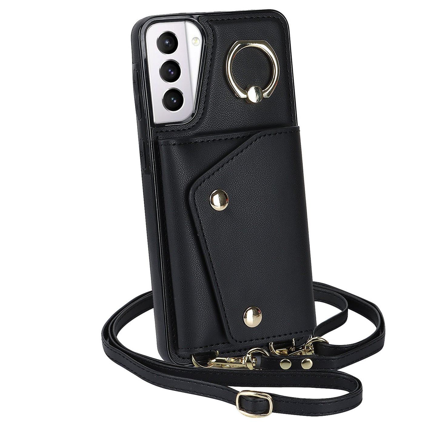 For Samsung Galaxy S21 4G / 5G Kickstand Case Zipper Wallet PU Leather Coated TPU Crossbody Phone Cover