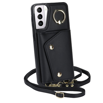 For Samsung Galaxy S21 4G / 5G Kickstand Case Zipper Wallet PU Leather Coated TPU Crossbody Phone Cover