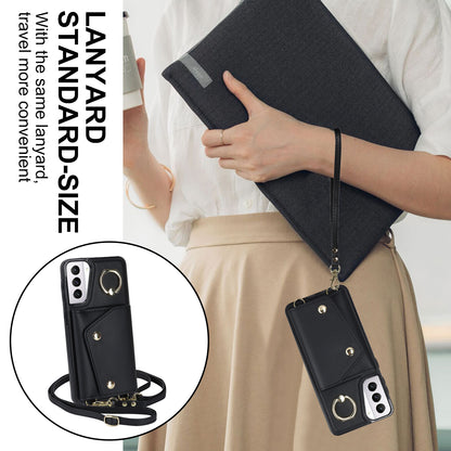 For Samsung Galaxy S21 4G / 5G Kickstand Case Zipper Wallet PU Leather Coated TPU Crossbody Phone Cover