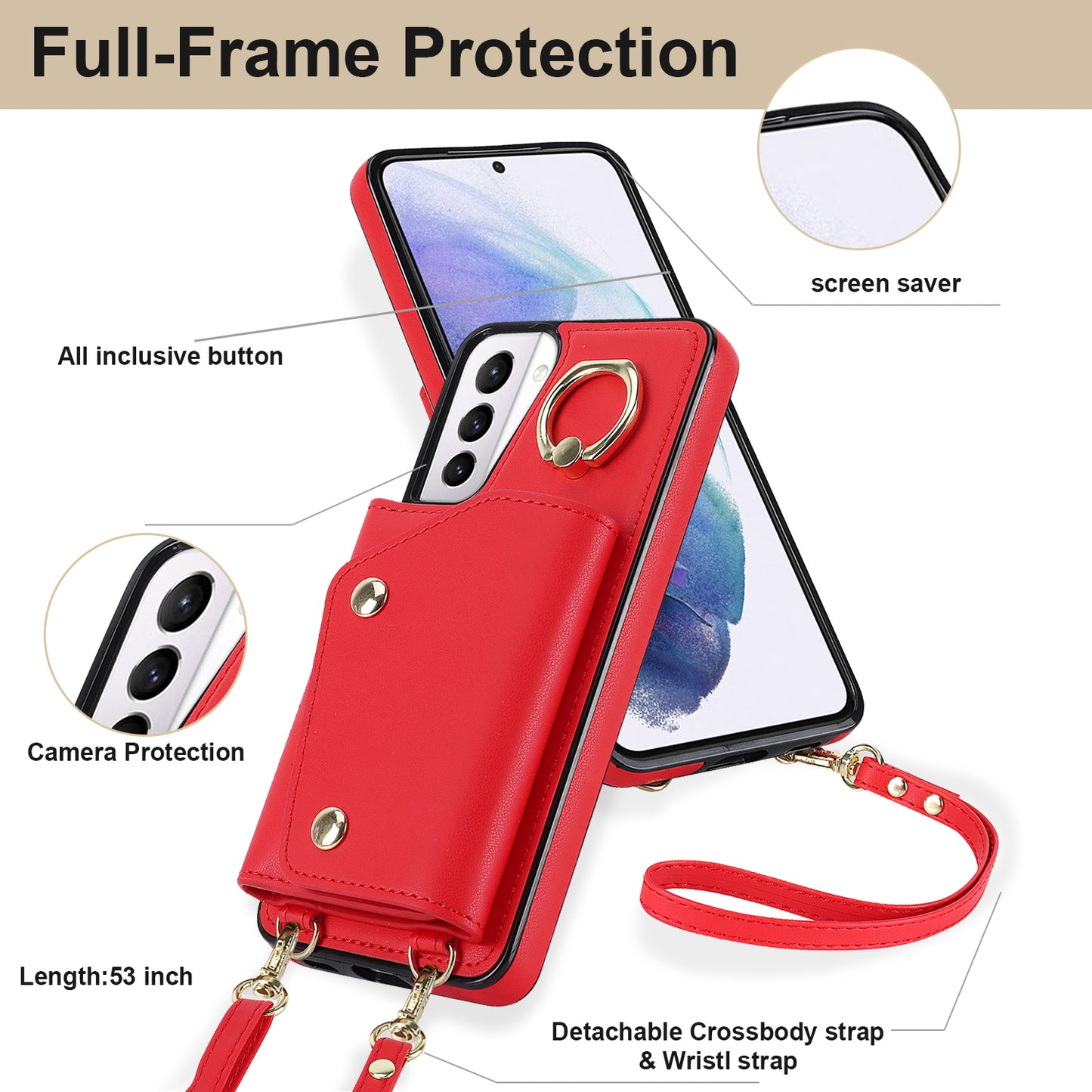 For Samsung Galaxy S21 4G / 5G Kickstand Case Zipper Wallet PU Leather Coated TPU Crossbody Phone Cover