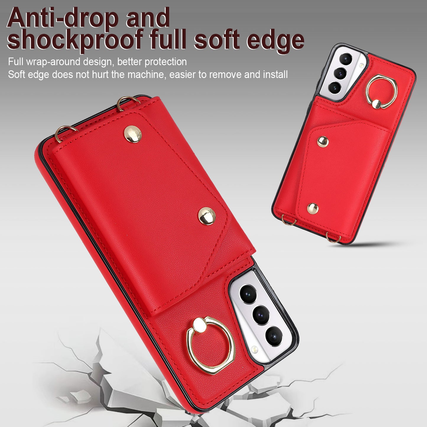 For Samsung Galaxy S21 4G / 5G Kickstand Case Zipper Wallet PU Leather Coated TPU Crossbody Phone Cover