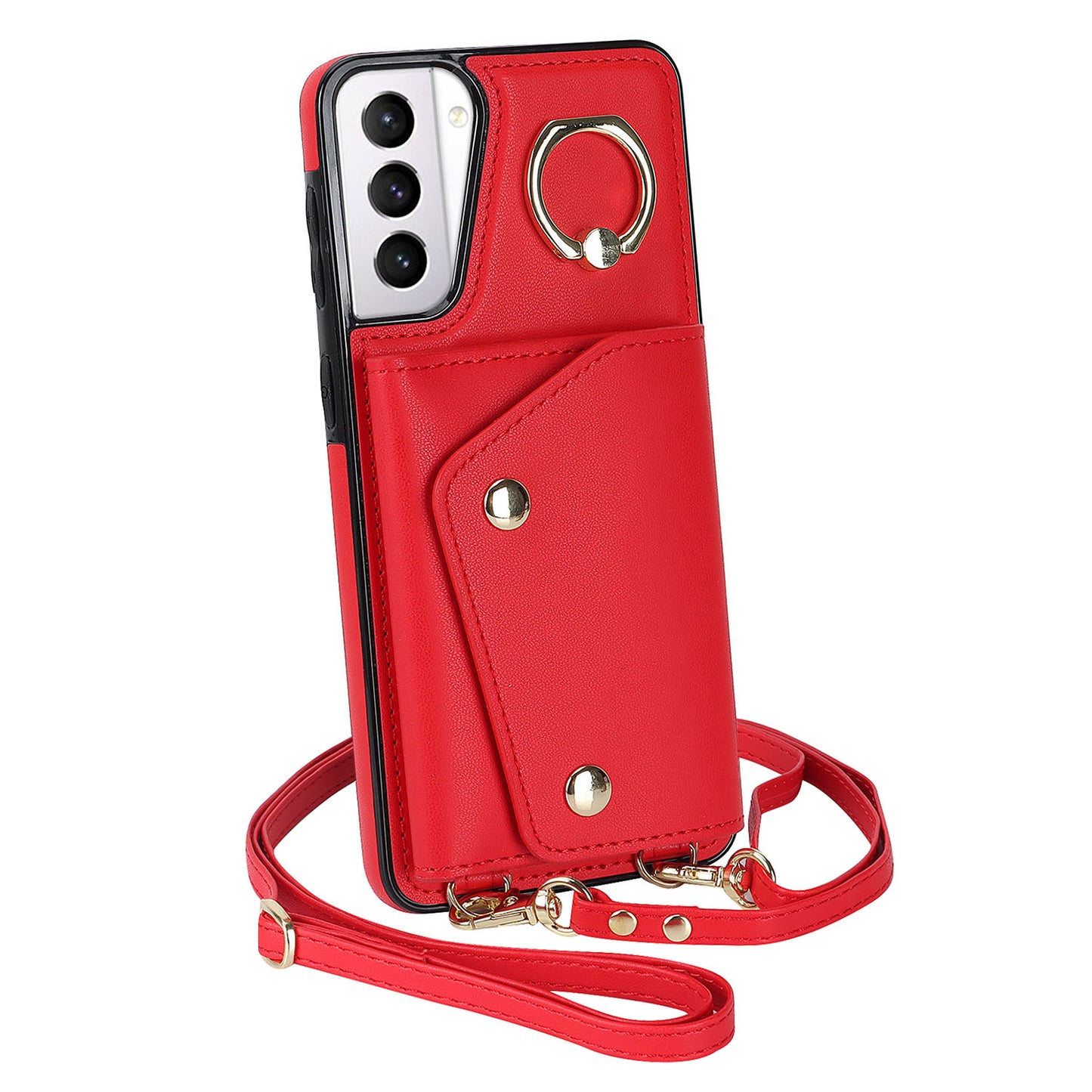 For Samsung Galaxy S21 4G / 5G Kickstand Case Zipper Wallet PU Leather Coated TPU Crossbody Phone Cover
