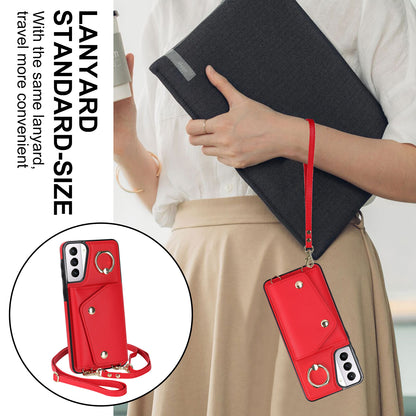 For Samsung Galaxy S21 4G / 5G Kickstand Case Zipper Wallet PU Leather Coated TPU Crossbody Phone Cover