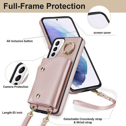 For Samsung Galaxy S21 4G / 5G Kickstand Case Zipper Wallet PU Leather Coated TPU Crossbody Phone Cover