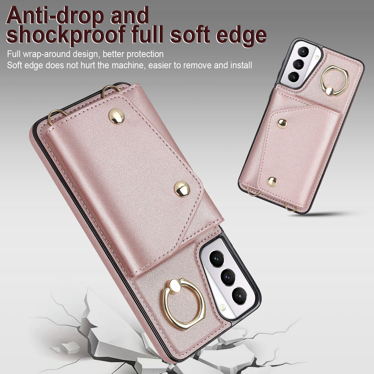 For Samsung Galaxy S21 4G / 5G Kickstand Case Zipper Wallet PU Leather Coated TPU Crossbody Phone Cover