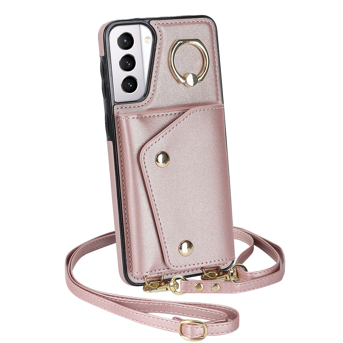 For Samsung Galaxy S21 4G / 5G Kickstand Case Zipper Wallet PU Leather Coated TPU Crossbody Phone Cover