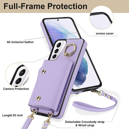 For Samsung Galaxy S21 4G / 5G Kickstand Case Zipper Wallet PU Leather Coated TPU Crossbody Phone Cover