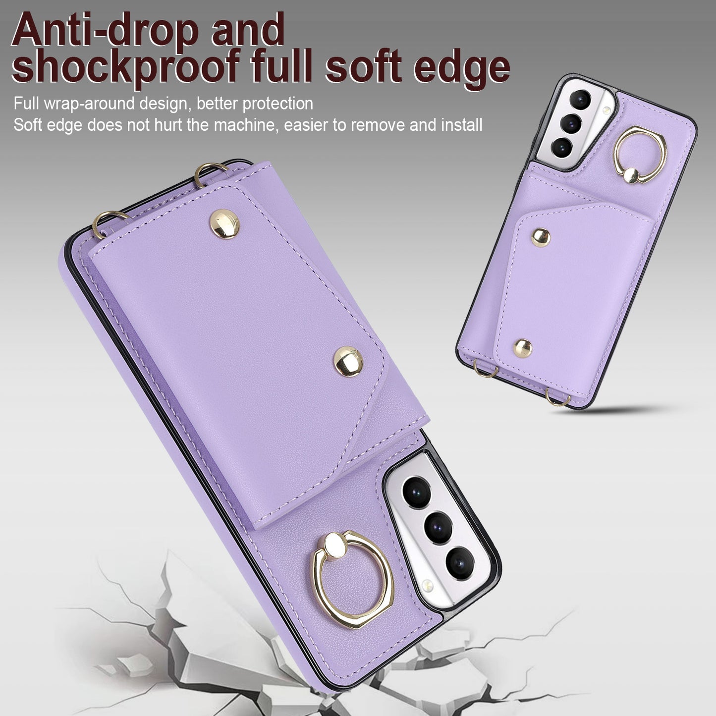 For Samsung Galaxy S21 4G / 5G Kickstand Case Zipper Wallet PU Leather Coated TPU Crossbody Phone Cover