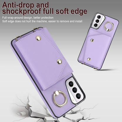 For Samsung Galaxy S21 4G / 5G Kickstand Case Zipper Wallet PU Leather Coated TPU Crossbody Phone Cover