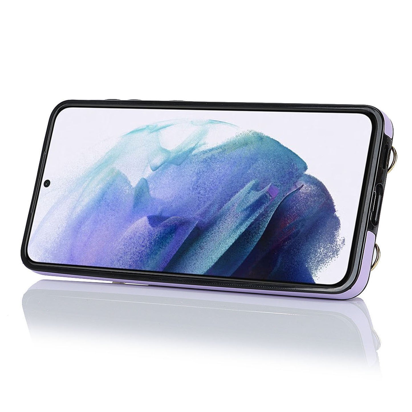 For Samsung Galaxy S21 4G / 5G Kickstand Case Zipper Wallet PU Leather Coated TPU Crossbody Phone Cover