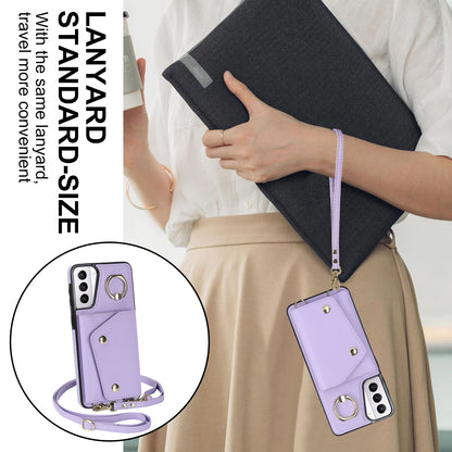 For Samsung Galaxy S21 4G / 5G Kickstand Case Zipper Wallet PU Leather Coated TPU Crossbody Phone Cover